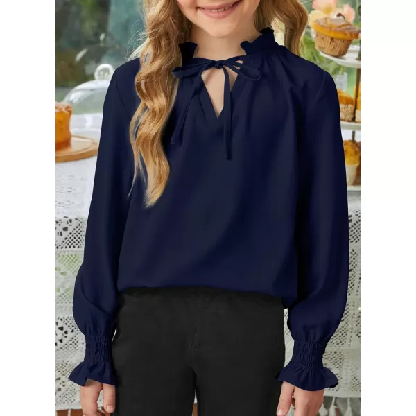 blibean Girls Long Sleeve Chiffon Blouses V Neck Smocked Cuffs Shirts Tops 6-15 Years