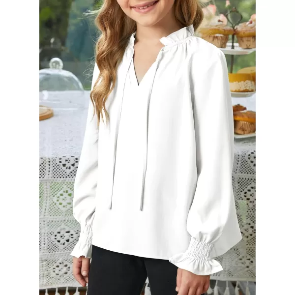 blibean Girls Long Sleeve Chiffon Blouses V Neck Smocked Cuffs Shirts Tops 6-15 Years