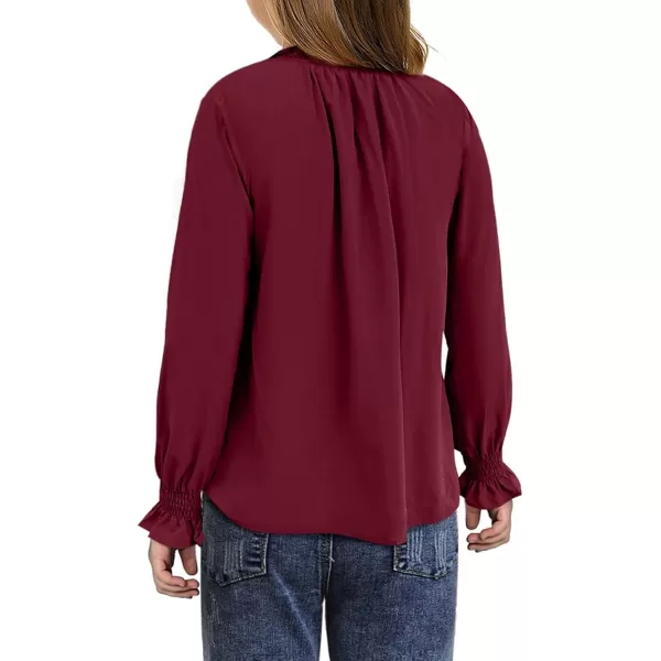 blibean Girls Long Sleeve Chiffon Blouses V Neck Smocked Cuffs Shirts Tops 6-15 Years