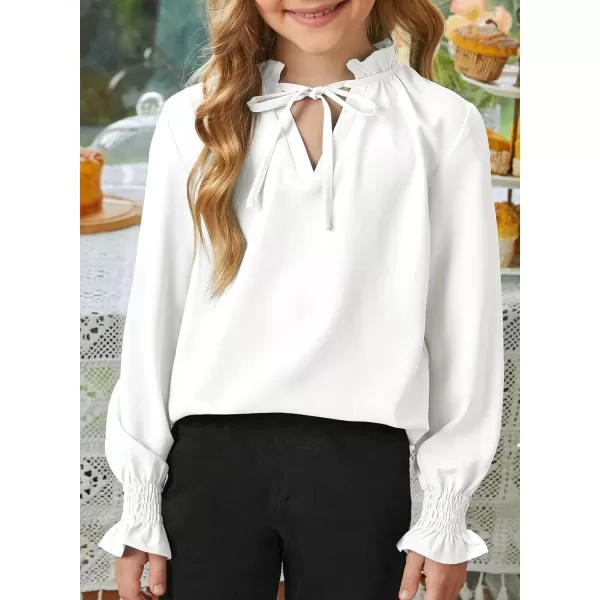 blibean Girls Long Sleeve Chiffon Blouses V Neck Smocked Cuffs Shirts Tops 6-15 Years