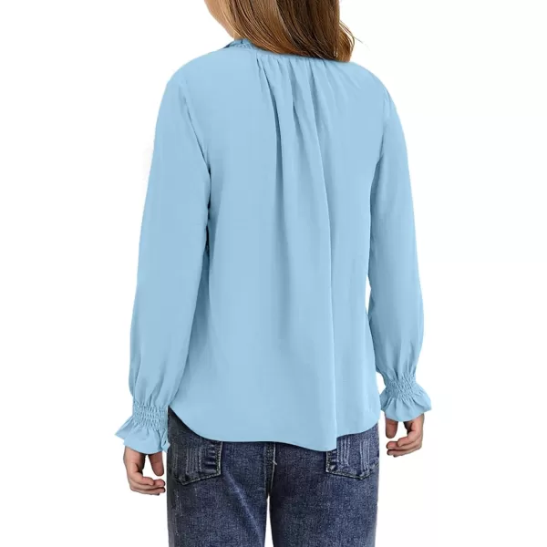 blibean Girls Long Sleeve Chiffon Blouses V Neck Smocked Cuffs Shirts Tops 6-15 Years