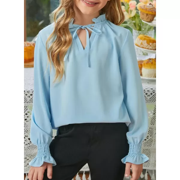 blibean Girls Long Sleeve Chiffon Blouses V Neck Smocked Cuffs Shirts Tops 6-15 Years