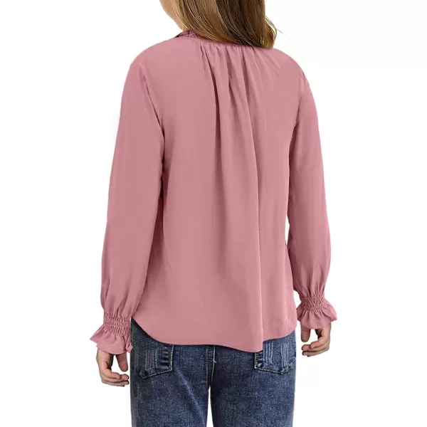 blibean Girls Long Sleeve Chiffon Blouses V Neck Smocked Cuffs Shirts Tops 6-15 Years