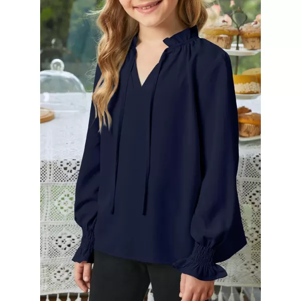 blibean Girls Long Sleeve Chiffon Blouses V Neck Smocked Cuffs Shirts Tops 6-15 Years
