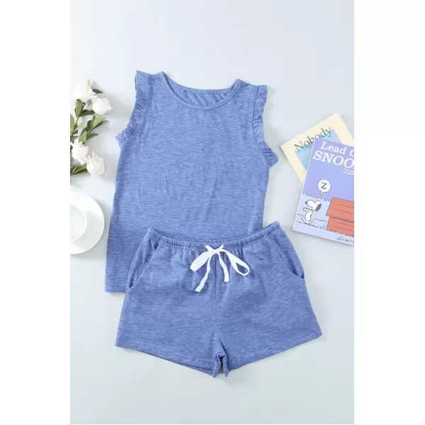 blibean Girls Summer Clothes Sets Ruffle Sleeveless Matching Outfits Size 4-13 Year Old