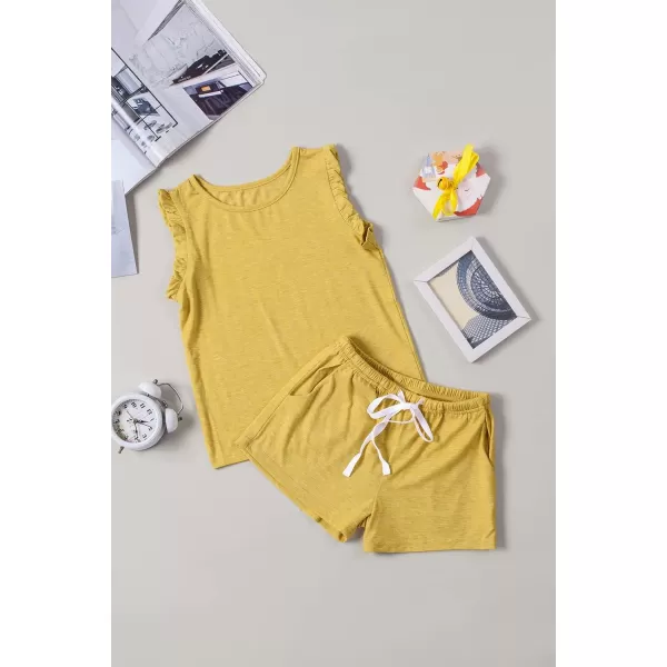 blibean Girls Summer Clothes Sets Ruffle Sleeveless Matching Outfits Size 4-13 Year Old