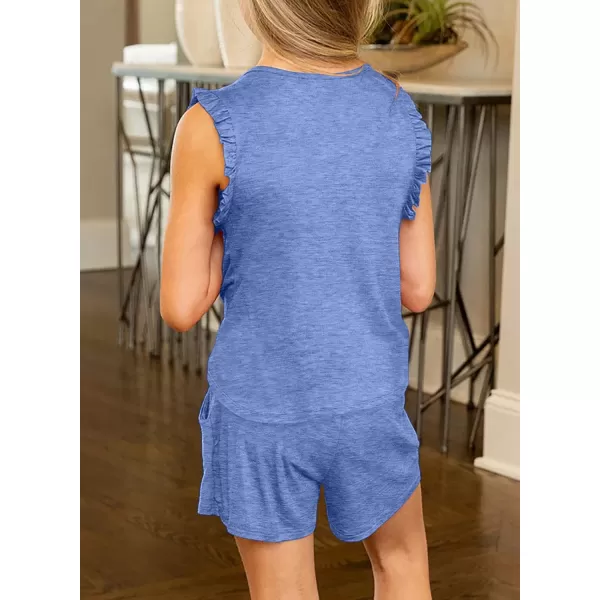 blibean Girls Summer Clothes Sets Ruffle Sleeveless Matching Outfits Size 4-13 Year Old