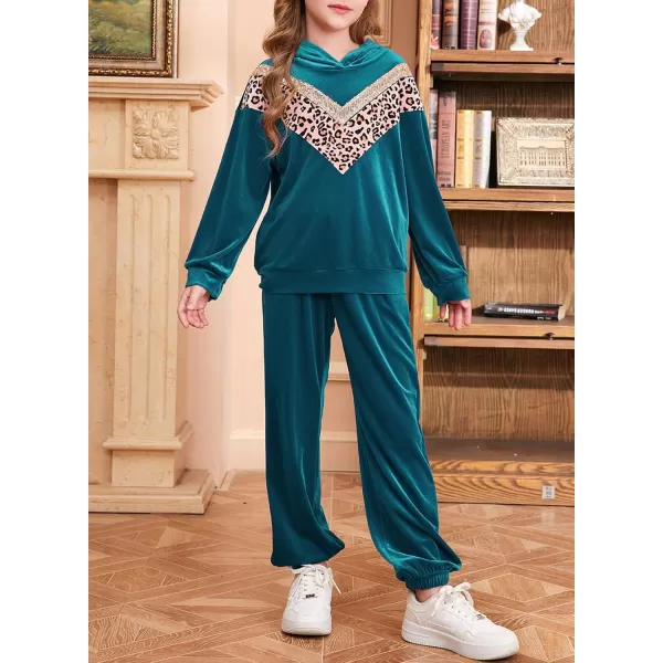 blibean Girls Velvet Clothes Set Tween Leopard Jogger Sweatsuit Outfits Size 6-15 Years