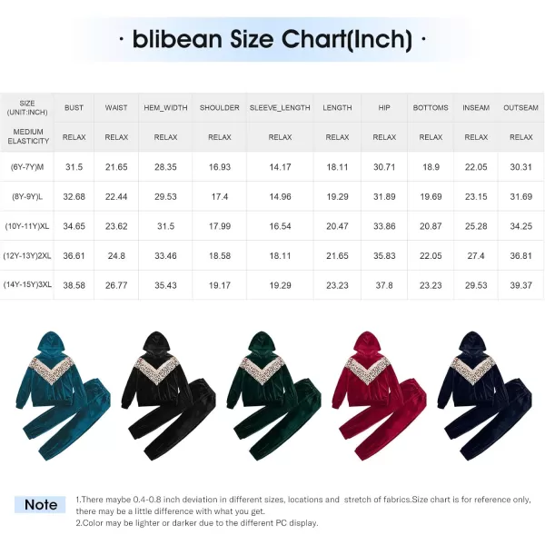 blibean Girls Velvet Clothes Set Tween Leopard Jogger Sweatsuit Outfits Size 6-15 Years