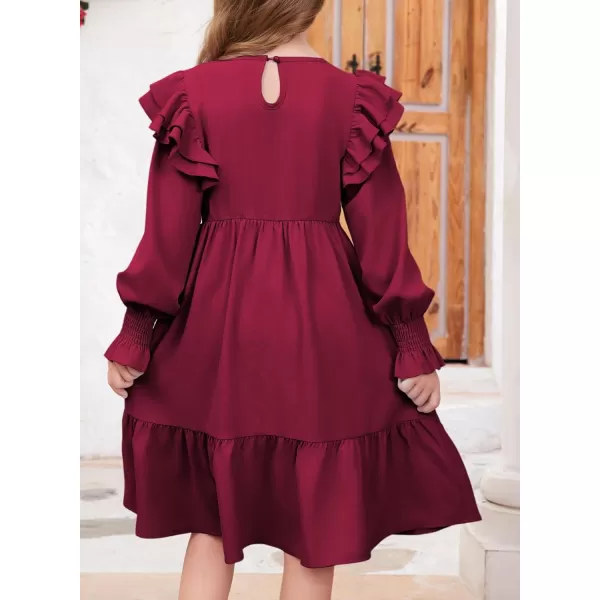 blibean Teen Girls Dress Kids Double Ruffle Long Sleeve Smocked Dresses Size 6-15 Years