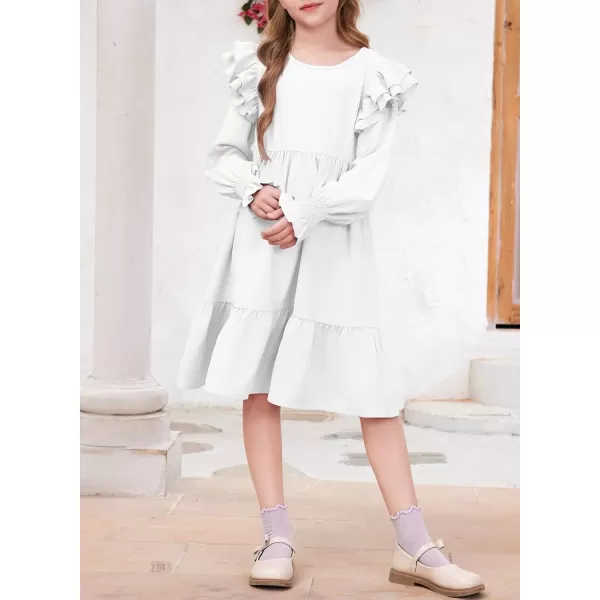 blibean Teen Girls Dress Kids Double Ruffle Long Sleeve Smocked Dresses Size 6-15 Years