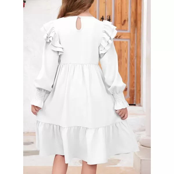 blibean Teen Girls Dress Kids Double Ruffle Long Sleeve Smocked Dresses Size 6-15 Years