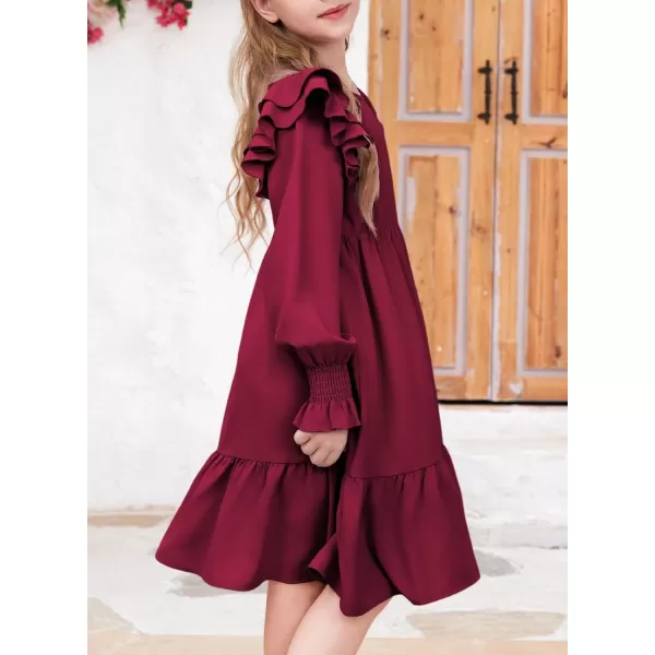 blibean Teen Girls Dress Kids Double Ruffle Long Sleeve Smocked Dresses Size 6-15 Years