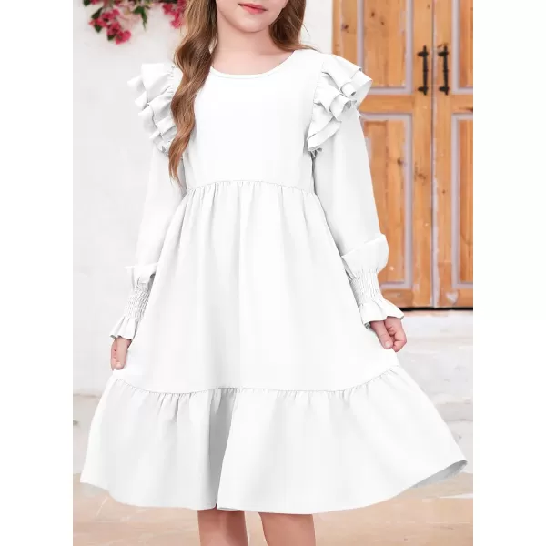 blibean Teen Girls Dress Kids Double Ruffle Long Sleeve Smocked Dresses Size 6-15 Years