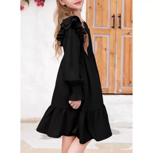 blibean Teen Girls Dress Kids Double Ruffle Long Sleeve Smocked Dresses Size 6-15 Years