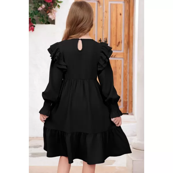 blibean Teen Girls Dress Kids Double Ruffle Long Sleeve Smocked Dresses Size 6-15 Years