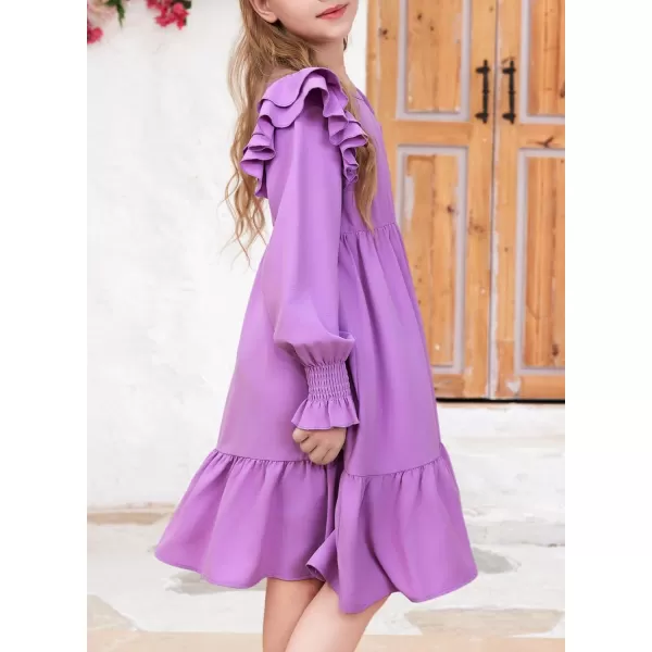 blibean Teen Girls Dress Kids Double Ruffle Long Sleeve Smocked Dresses Size 6-15 Years