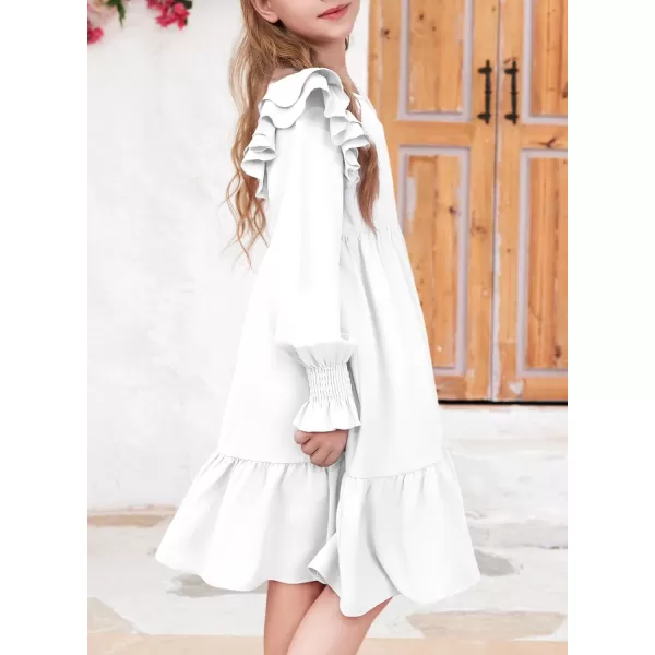 blibean Teen Girls Dress Kids Double Ruffle Long Sleeve Smocked Dresses Size 6-15 Years
