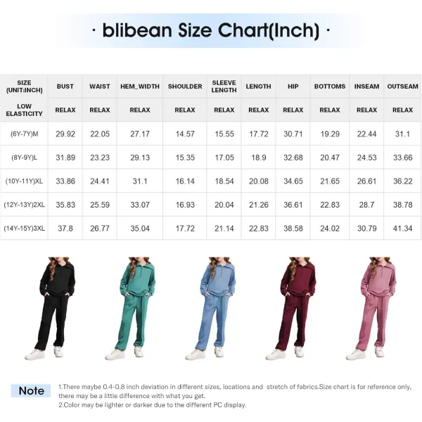 blibean Teen Girls Fall Cotton Half Zipper Sweat Suits Kids Pants Sets Size 6-15 Years