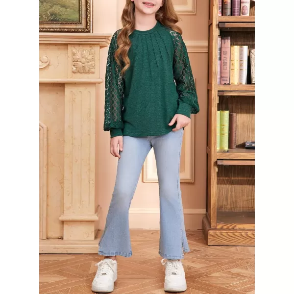 blibean Teen Girls Semi Formal Bloues Kids Lace Long Sleeve Shirts Size 6-15 Years
