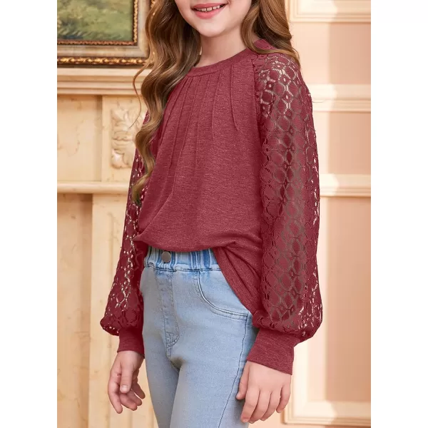 blibean Teen Girls Semi Formal Bloues Kids Lace Long Sleeve Shirts Size 6-15 Years