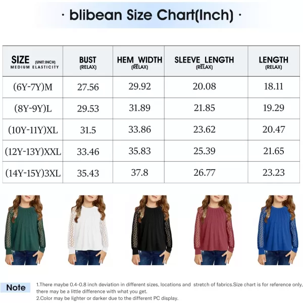 blibean Teen Girls Semi Formal Bloues Kids Lace Long Sleeve Shirts Size 6-15 Years