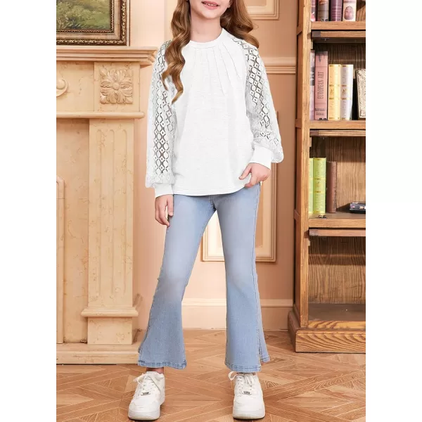 blibean Teen Girls Semi Formal Bloues Kids Lace Long Sleeve Shirts Size 6-15 Years