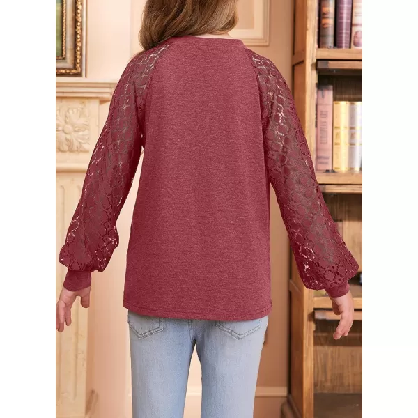 blibean Teen Girls Semi Formal Bloues Kids Lace Long Sleeve Shirts Size 6-15 Years