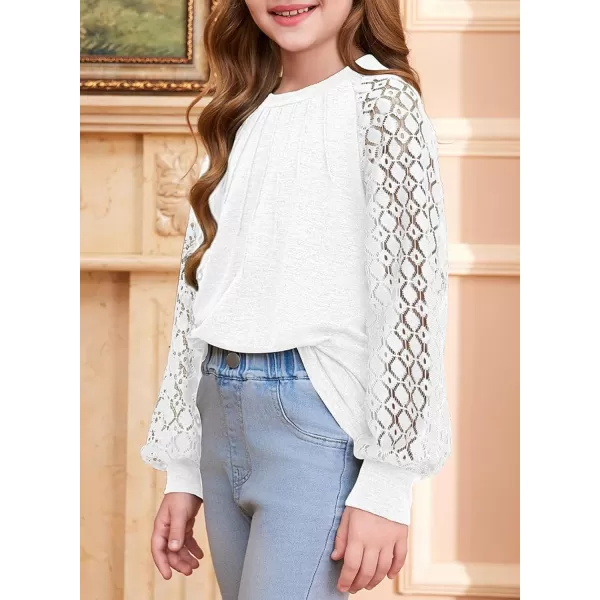 blibean Teen Girls Semi Formal Bloues Kids Lace Long Sleeve Shirts Size 6-15 Years