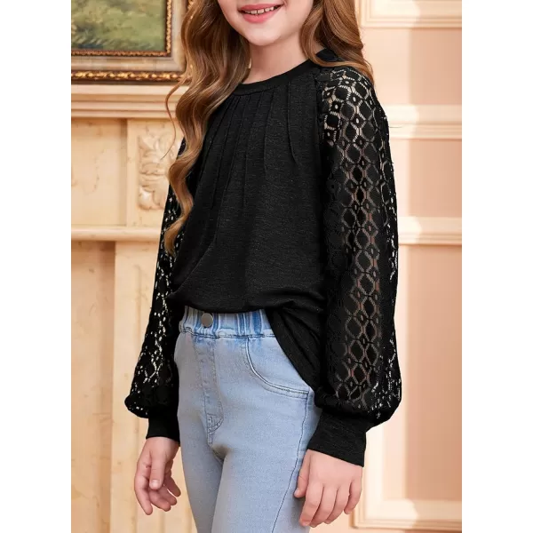 blibean Teen Girls Semi Formal Bloues Kids Lace Long Sleeve Shirts Size 6-15 Years