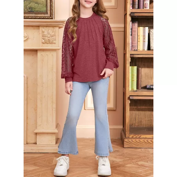 blibean Teen Girls Semi Formal Bloues Kids Lace Long Sleeve Shirts Size 6-15 Years