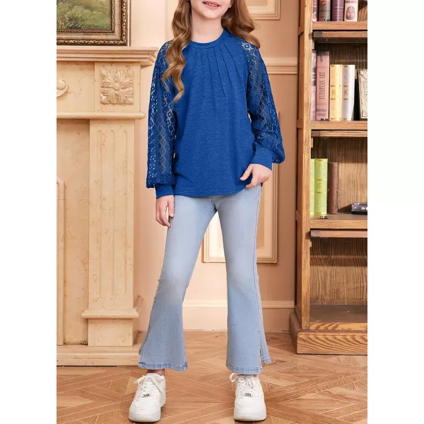 blibean Teen Girls Semi Formal Bloues Kids Lace Long Sleeve Shirts Size 6-15 Years