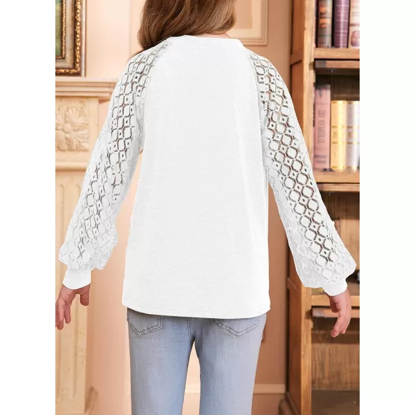 blibean Teen Girls Semi Formal Bloues Kids Lace Long Sleeve Shirts Size 6-15 Years