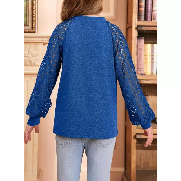 blibean Teen Girls Semi Formal Bloues Kids Lace Long Sleeve Shirts Size 6-15 Years