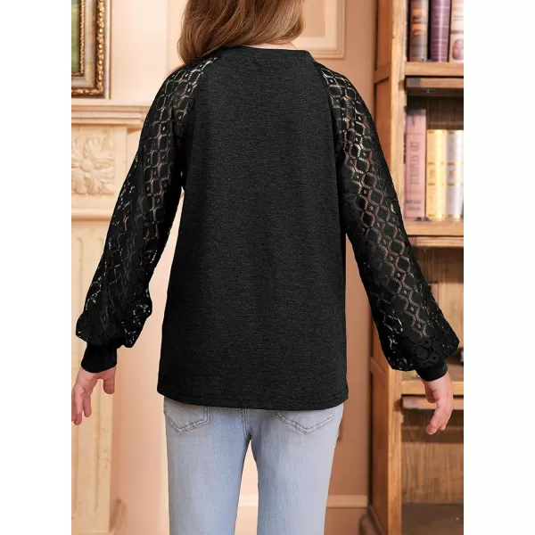 blibean Teen Girls Semi Formal Bloues Kids Lace Long Sleeve Shirts Size 6-15 Years