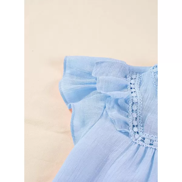 blibean Teen Girls Shirt Solid Ruffle Short Sleeve Button Blouse Size 6-15 Years