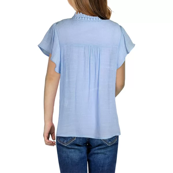 blibean Teen Girls Shirt Solid Ruffle Short Sleeve Button Blouse Size 6-15 Years