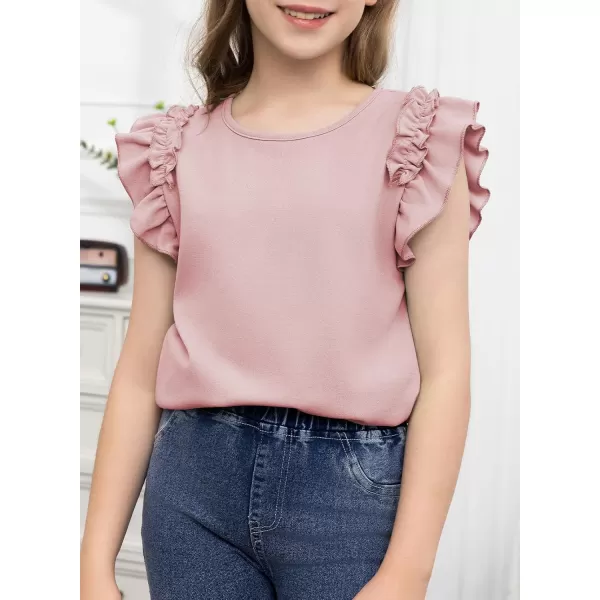 blibean Tween Girls 2024 Elegant Ruffle Short Sleeve Shirt Size 6-15 Years