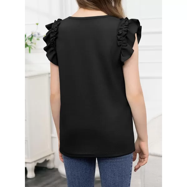 blibean Tween Girls 2024 Elegant Ruffle Short Sleeve Shirt Size 6-15 Years