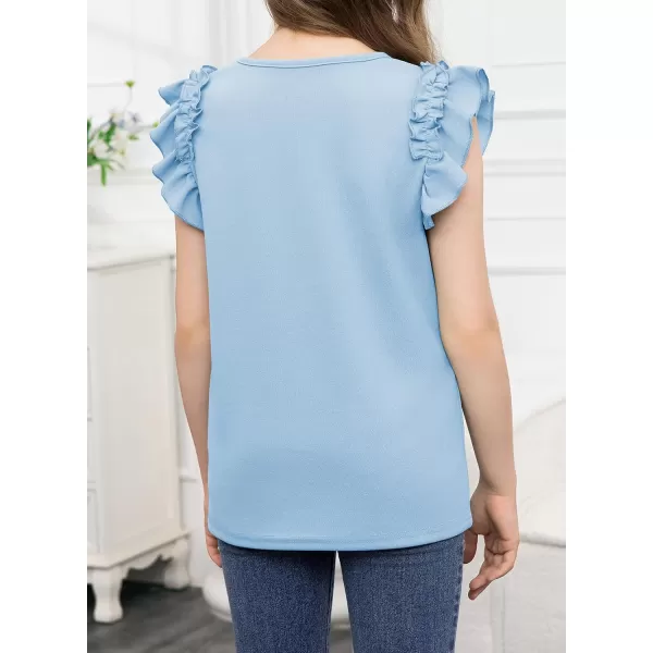 blibean Tween Girls 2024 Elegant Ruffle Short Sleeve Shirt Size 6-15 Years
