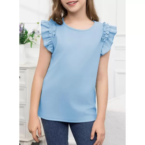 blibean Tween Girls 2024 Elegant Ruffle Short Sleeve Shirt Size 6-15 Years