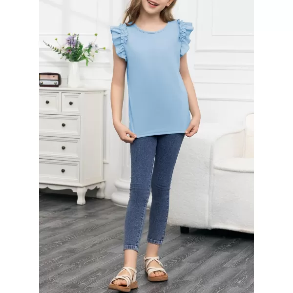 blibean Tween Girls 2024 Elegant Ruffle Short Sleeve Shirt Size 6-15 Years
