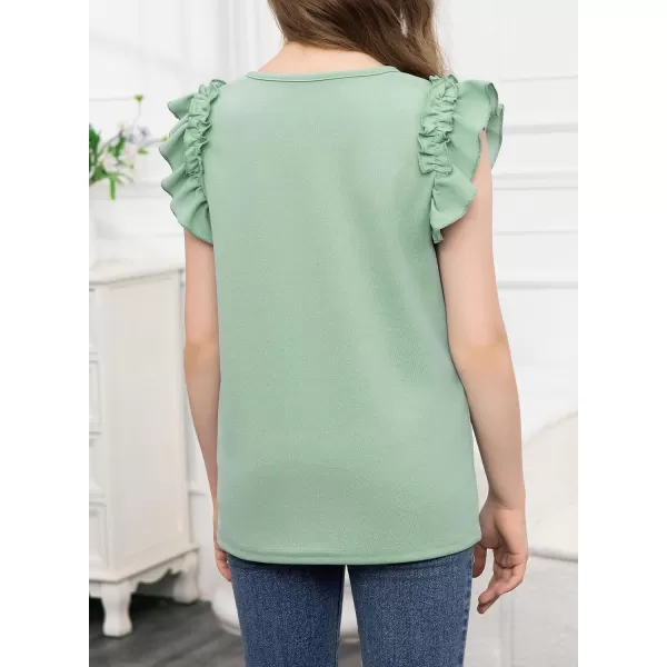 blibean Tween Girls 2024 Elegant Ruffle Short Sleeve Shirt Size 6-15 Years