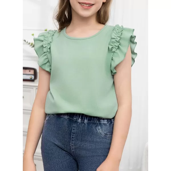 blibean Tween Girls 2024 Elegant Ruffle Short Sleeve Shirt Size 6-15 Years