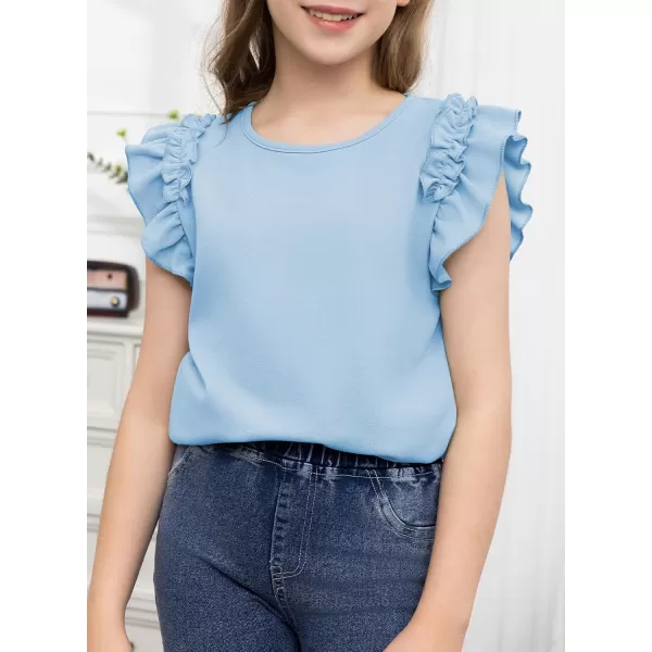 blibean Tween Girls 2024 Elegant Ruffle Short Sleeve Shirt Size 6-15 Years