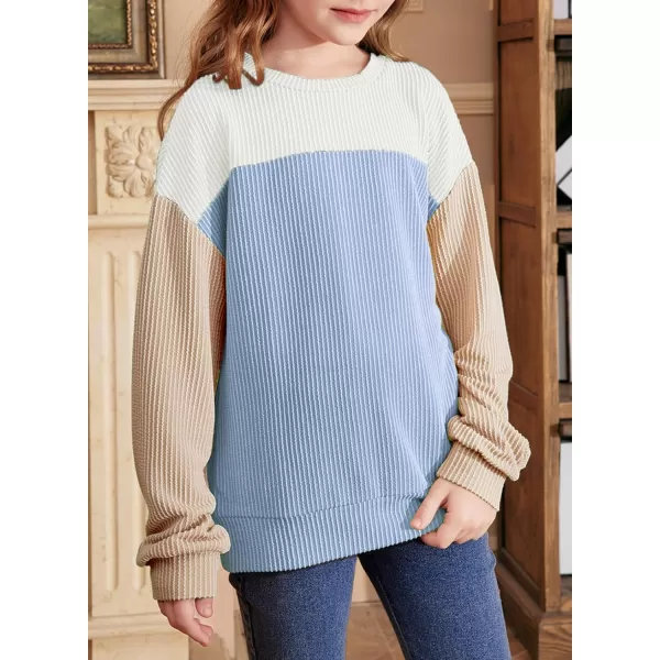 blibean Tween Girls Fall Long Sleeve Shirt Kid Color Block Tops Size 6-15 Years