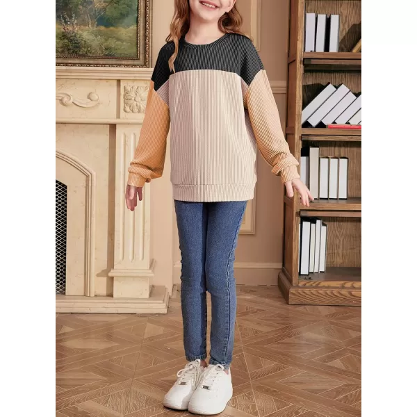 blibean Tween Girls Fall Long Sleeve Shirt Kid Color Block Tops Size 6-15 Years