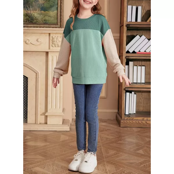 blibean Tween Girls Fall Long Sleeve Shirt Kid Color Block Tops Size 6-15 Years