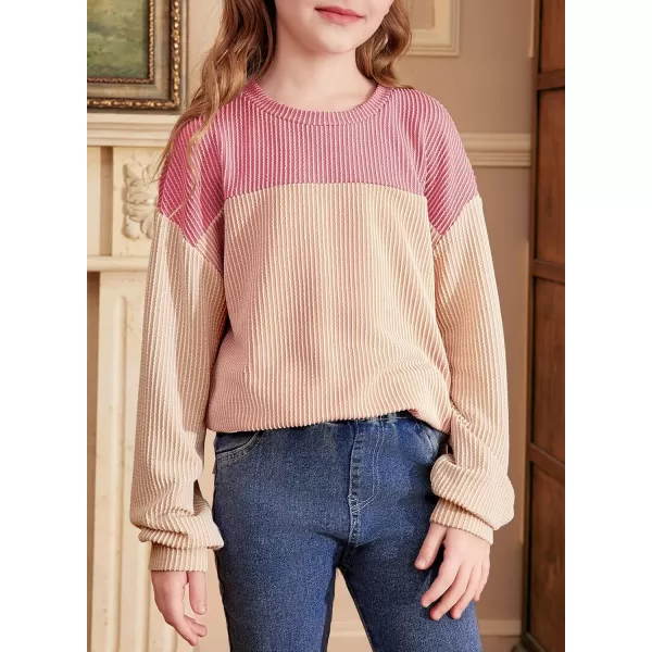 blibean Tween Girls Fall Long Sleeve Shirt Kid Color Block Tops Size 6-15 Years