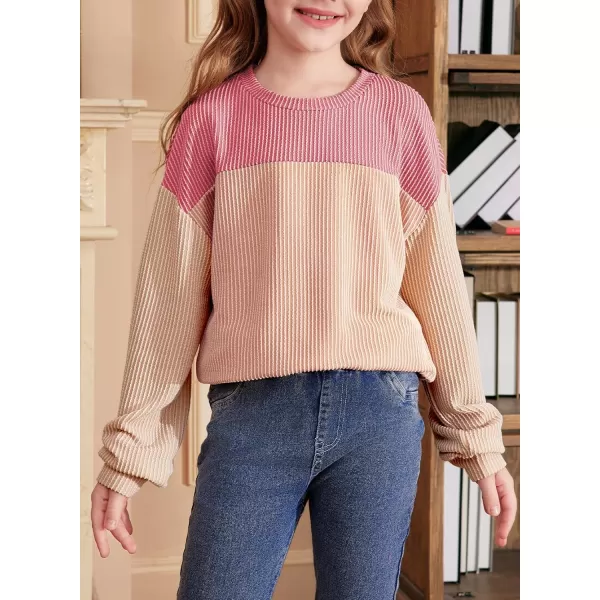 blibean Tween Girls Fall Long Sleeve Shirt Kid Color Block Tops Size 6-15 Years